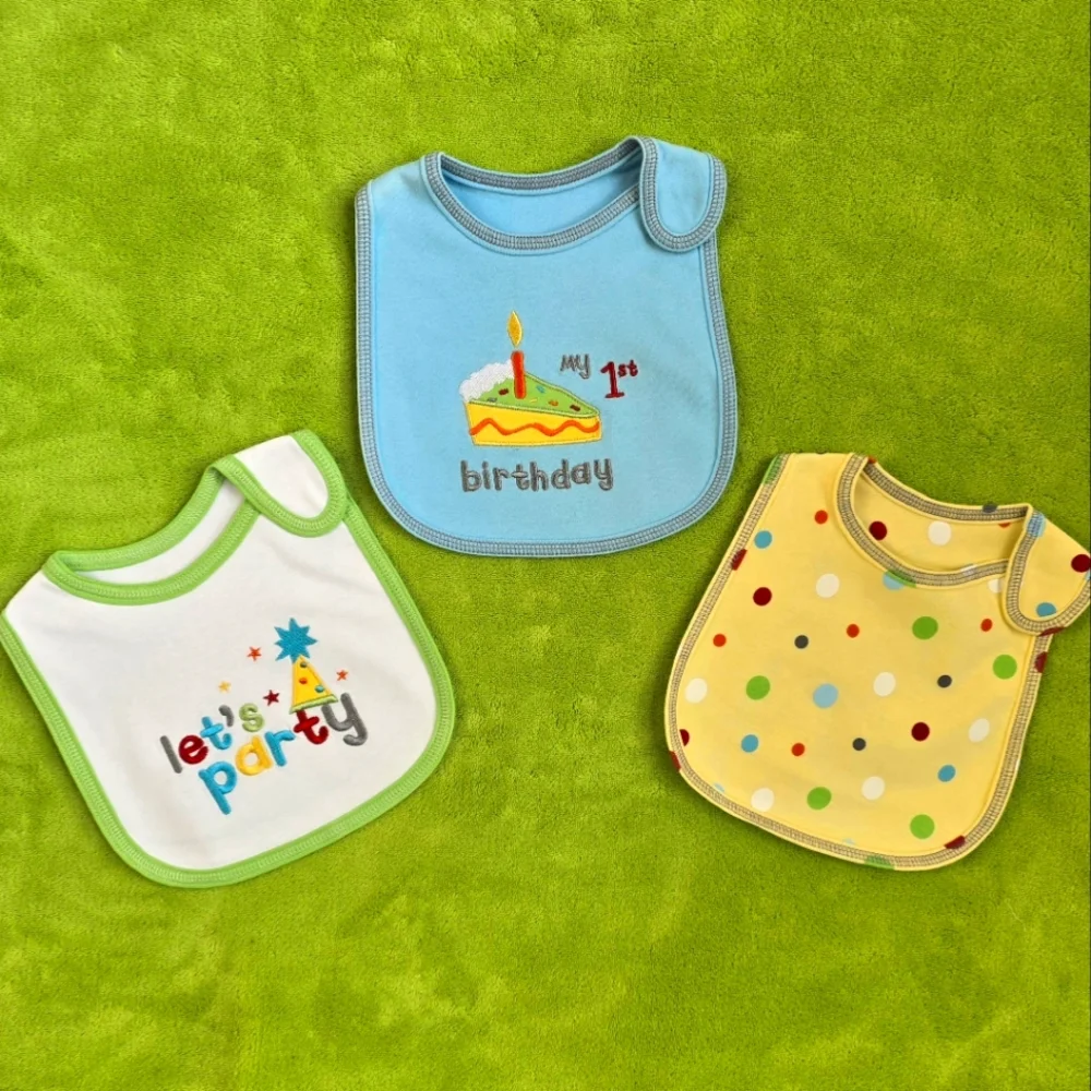 NWT 3x1st first Birthday BIBS set  Baby BOY Carter’s Waterproof Let's Party (Q6)